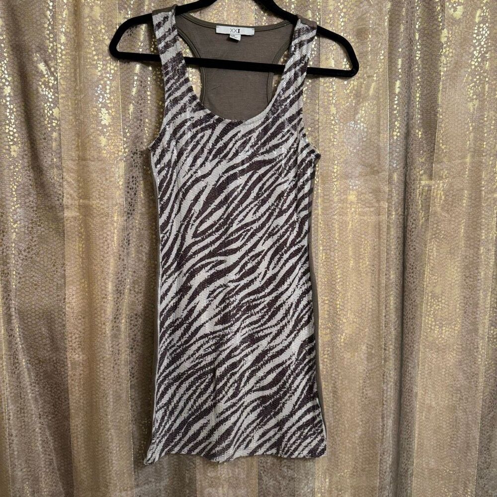Vintage Forever 21 Y2K 2000s Stretch Bodycon Brown Sequin Zebra Dress Med